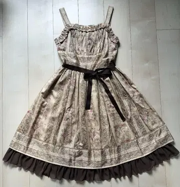 빅토리아 메이 스트라이프 로즈 리본 드레스 올리브 브라운