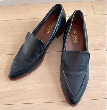 블랙 가죽 스틸레토 로퍼