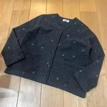 마차트 자수 울 자켓 가디건 그레이