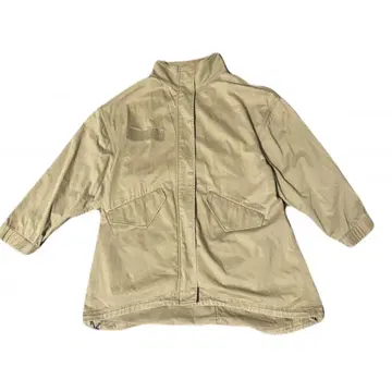 밀리터리 기믹 베이지 모즈 코트 내 포켓 부착