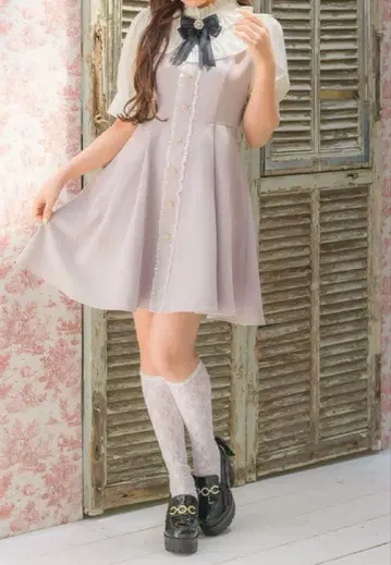 ROJITA 브로치 포함 절개 원피스 (핑크)