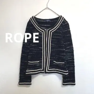 로페 ROPE 트위드 노카라 자켓 M 네이비