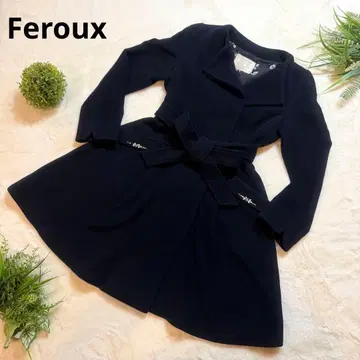 페루 네이비 롱 코트 벨트 포함 플레어 안감 꽃무늬 예쁜 사이즈 1