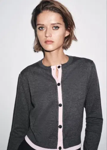 완판템 ZARA 콤비 니트 가디건 M 새상품급 핑크