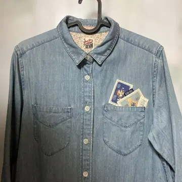 핑크하우스 데님 셔츠 무릎 기장 라이트 블루