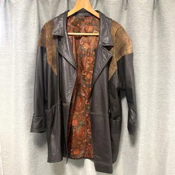 가죽 코트 다크 브라운 체크 무늬