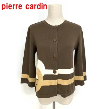 A7213 피에르 가르뎅 7부 소매 가디건 면 보더풍 브라운 S