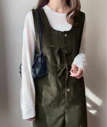 LAUIR 리본 디자인 코듀로이 살로펫 카키 XL