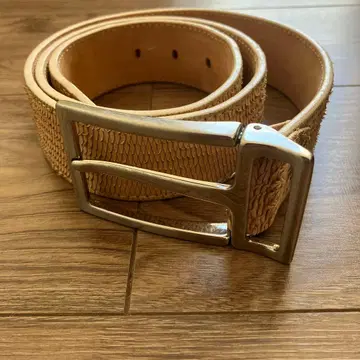 베이지 가죽 벨트 약 100cm 메탈 버클