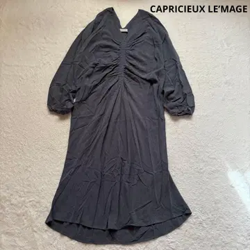 카프리슈 레마쥬 V넥 셔링 원피스 긴팔 그레이 루즈핏