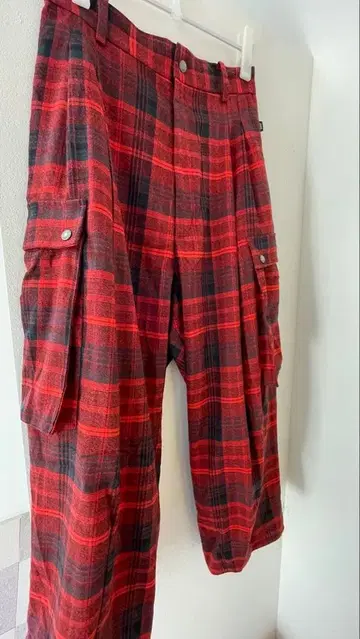 glamb 체크 배기 카고 팬츠 레드