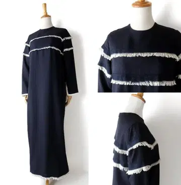 컨디션 최상 CINOH 데님&프린지 보더 레이온 트윌 맥시 원피스