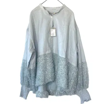 새상품 니코앤드 밴드 카라 모케 벌룬 소매 긴팔 블라우스 블루 그레이 M