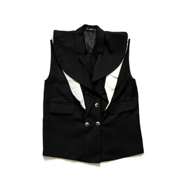 Maniere 프릴 플리츠 장식 베스트 롱 베스트 슬리브리스 자켓