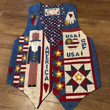 한 점뿐인 미국 빈티지 의류 핸드메이드 베스트 미국 국기 패치워크 베스트