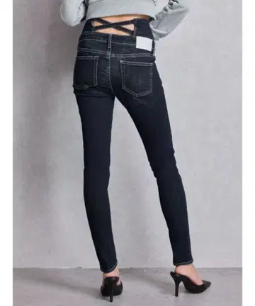 GYDA 하이웨스트 허리 크로스 스키니 데님 팬츠