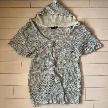 니트 가디건 후드 그레이지 믹스사 베스트 코쿤 실루엣