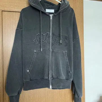 ADRER 더블 지퍼 후드티 차콜 그레이