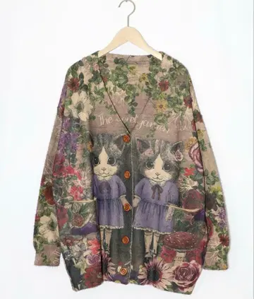 스칼라 153733: 고양이 자매의 비밀의 화원 패턴 기모 니트 가디건