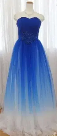 파랑에서 화이트 그라데이션 스트랩 드레스