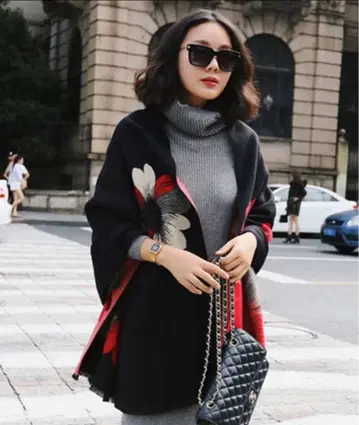 대형 꽃무늬 스톨/숄 블랙/빨간색/화이트 플라워 무늬 머플러