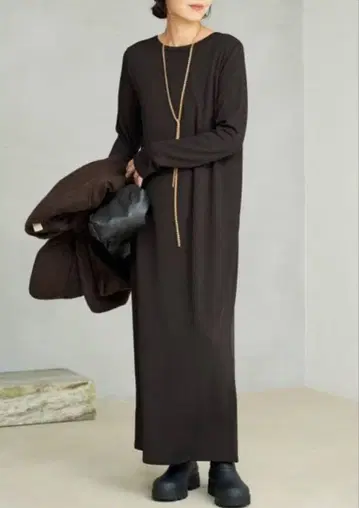 [ 새상품 ] plage /Rib 롱 슬리브 원피스 브라운 38 플라주