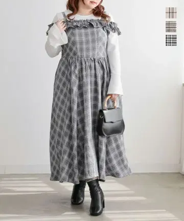 쿠레트 2way 프릴 체크 무늬 원피스