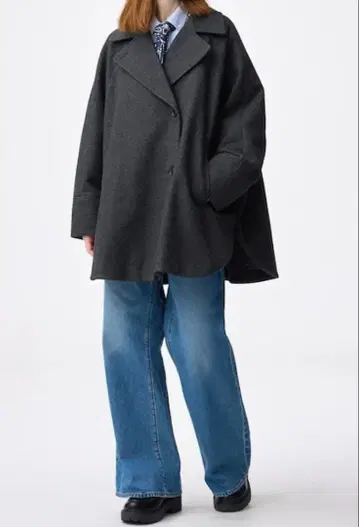 [ GU ] 코지 멜톤 케이프 코트 M DARK GRAY