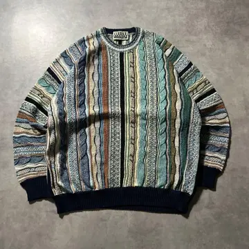 [ NA ] 이탈리아제 3D 기하학 무늬 입체 멀티 컬러 니트 스웨터