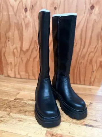 GRL 블랙 가죽 롱 부츠 통굽