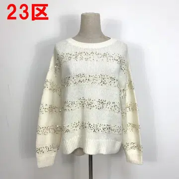 A7219 23구 긴팔 니트 스웨터 울 스팽글 화이트 38