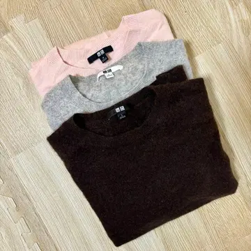 유니클로 캐시미어 100% 크루넥 스웨터 그레이, 브라운, 핑크 3종