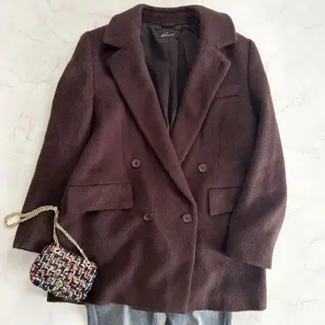 모헤어 혼방 울 오버 사이즈 코트 브라운 더블 2way 루즈핏