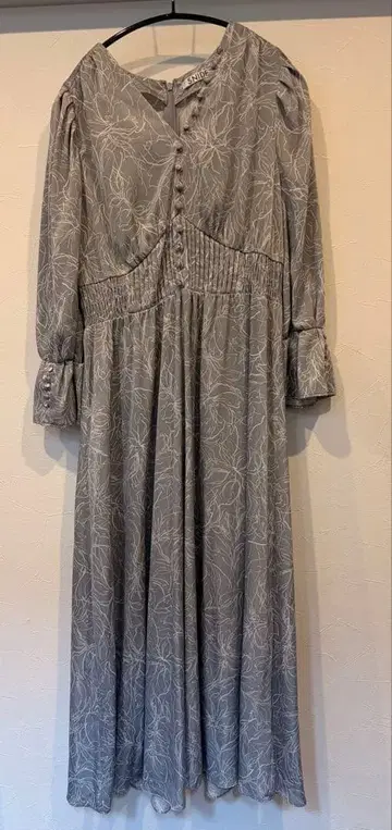 SNIDEL 플라워 롱 원피스 허리 개더 그레이 스나이델