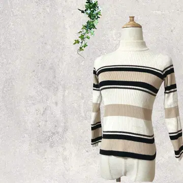 898 하이넥 터틀넥 니트 스웨터 보더 캐주얼 긴팔