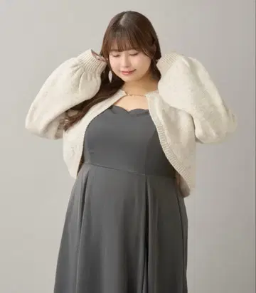 Louiosy [빅 사이즈] 참 포함 멜란지 니트 볼레로 가디건