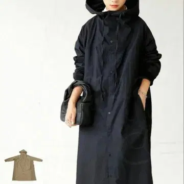 안티카 antiqua 블랙 롱 코트 후드 부착