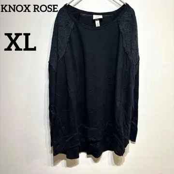 KNOX ROSE [ XL ] 블랙 긴팔 T셔츠 레이스 상의 얇은 소재