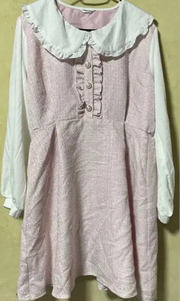 트위드 프릴 핑크 원피스 3L