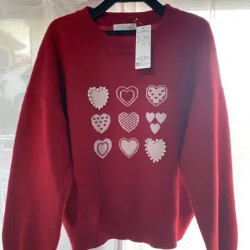 하트 무늬 니트 스웨터 L 사이즈 레드