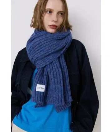 리브 니트 빅 스톨 대형 스톨 머플러 코발트 블루