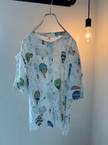 구제 의류 기구 프린트 반팔 셔츠