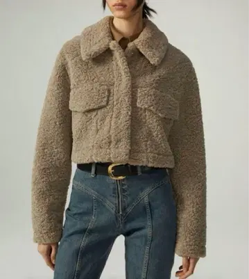 ZARA 크롭 페이크 보아 셔츠 자켓 브라운 M