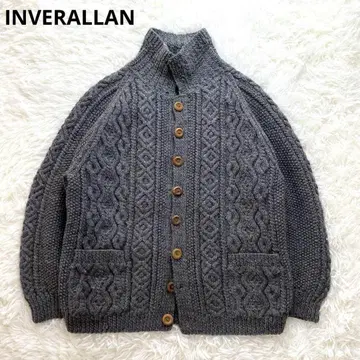 새상품급 인버아란 케이블 니트 카라 부착 가디건 브라운 택 그레이