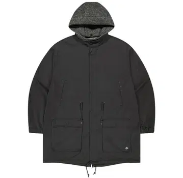 Coyseio 다크 그레이 후드 부착 롱 코트