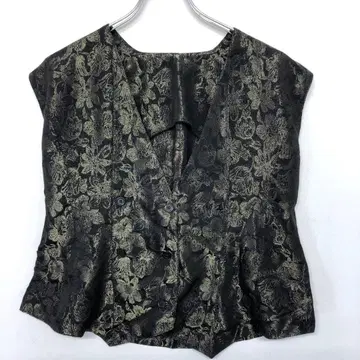 이탈리아제 패브릭 보타니컬 자카드 골드 라메사 더블 버튼 베스트 지레