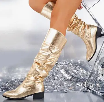 골드 메탈릭 루즈핏 롱 부츠