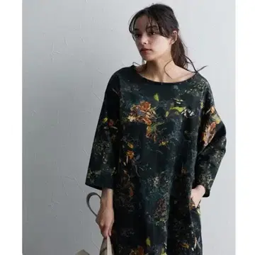 센슈 직조 원단 일본제 프린트 튜닉 원피스 꽃무늬 루즈핏