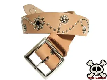 도치기 가죽 플라워형 스터드 벨트 내추럴 (블랙 스포츠) 통가죽