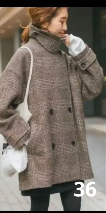 Spick & Span W 슬라이버 체크 하프 코트 브라운 36